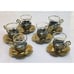 Turkish Tea Glasses Handblown Set of 6 w/ Gold Trim, Brass Holders & Saucers VTG