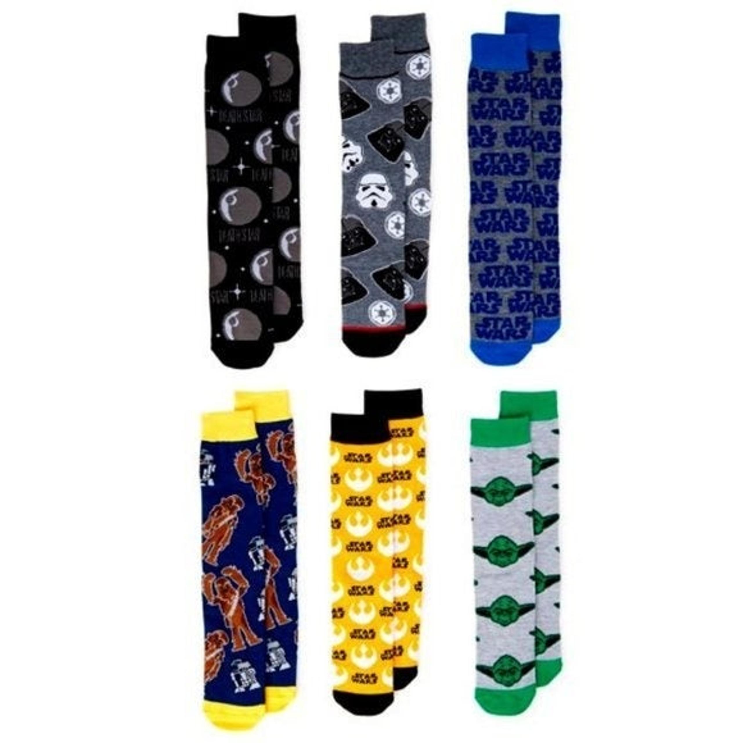 Mens Classic Characters Yoda & Darth Vader Casual Crew 6-Pair Socks OS - Star Wars