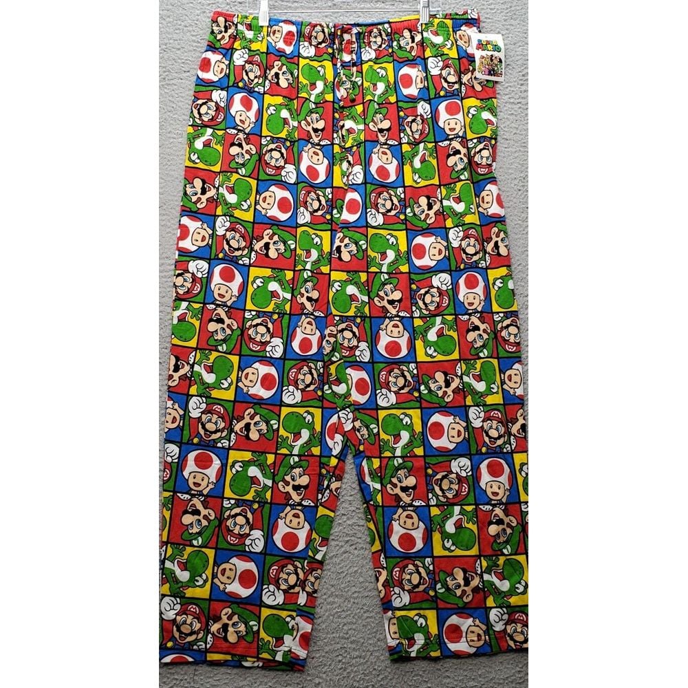Nintendo Super Mario Pajama Pants Mens 2XL Multi Allover Mario Grid Yoshi Comfy