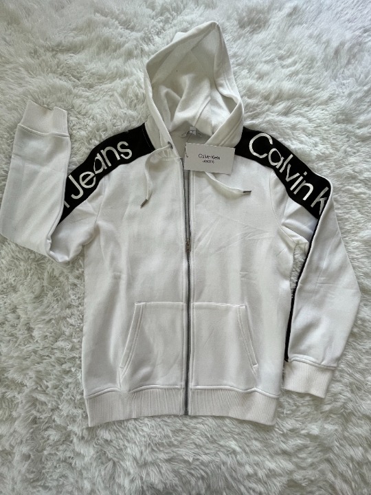 NWT Medium Mens White & Black Calvin Klein Full Zip Hoodie