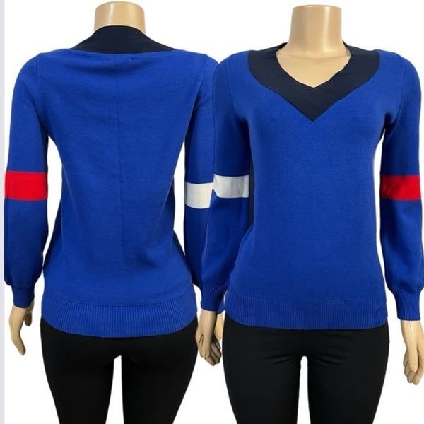 Tommy Hilfiger Women long sleeve V neck Sweater blue red white Xsmall New