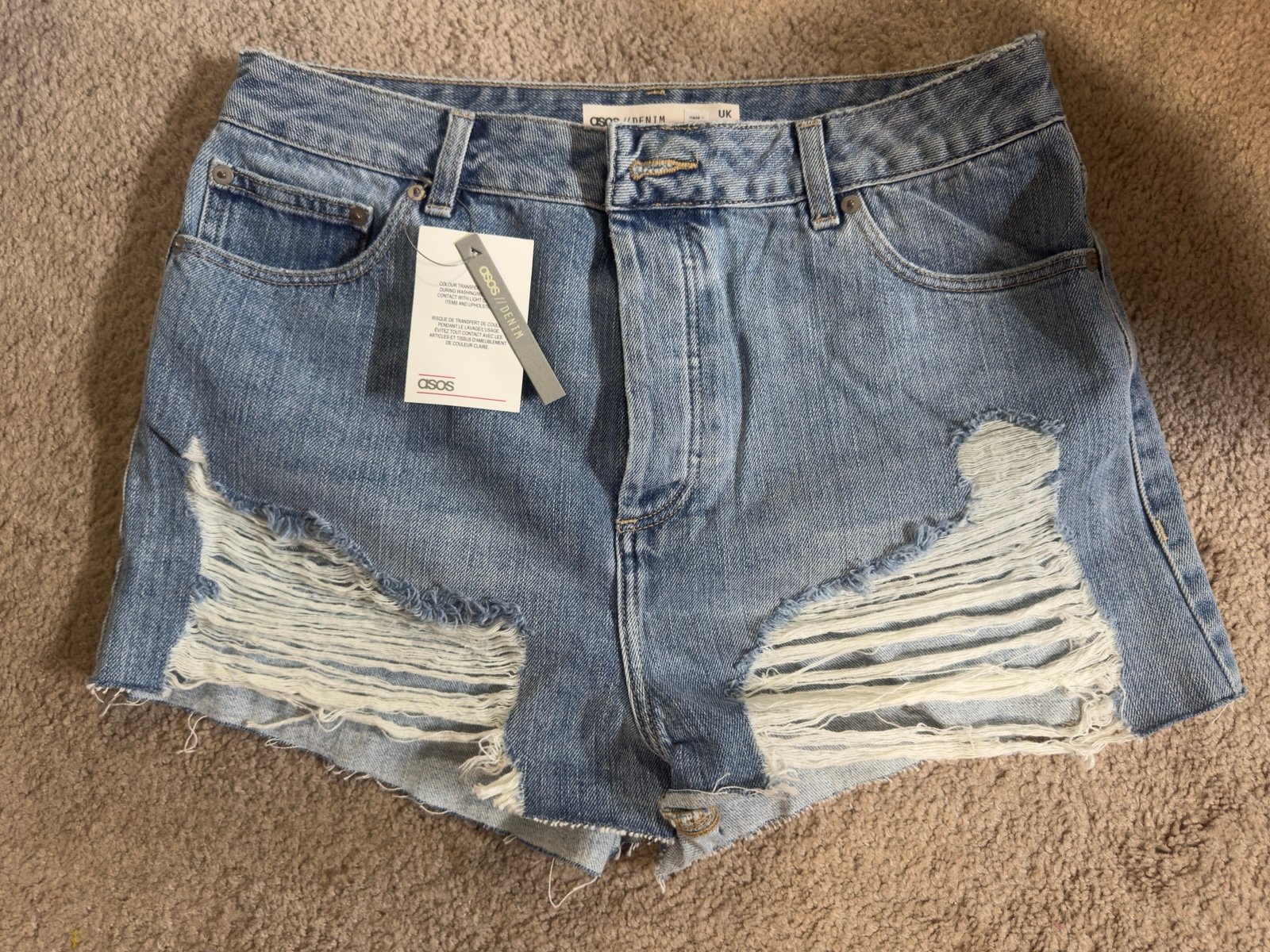 NWT ASOS high rise button fly Distressed Jean Shorts size 14
