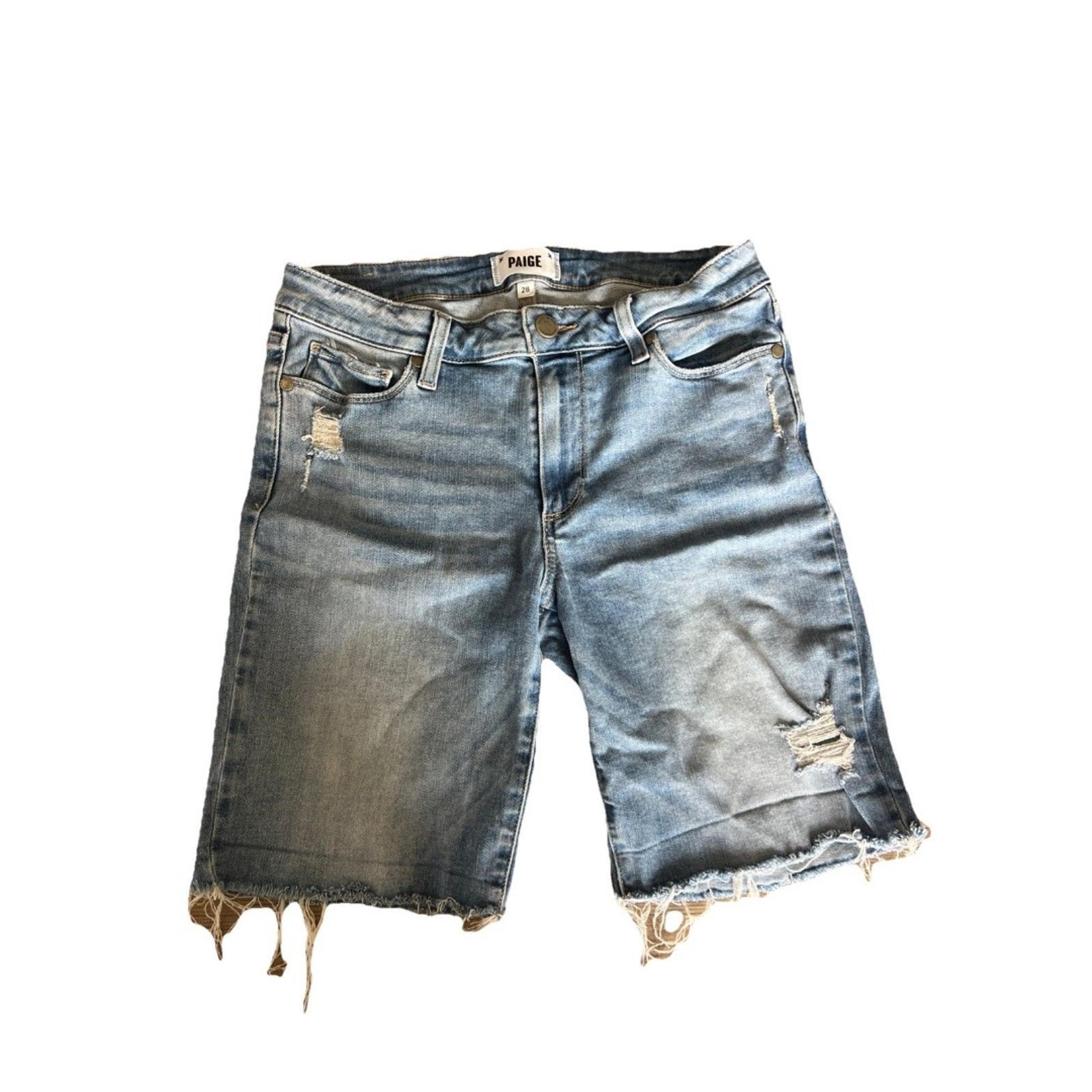Paige Shorts Womens 28/6 Blue Ariana Low Rise Cut Off Bermuda Distressed Preppy