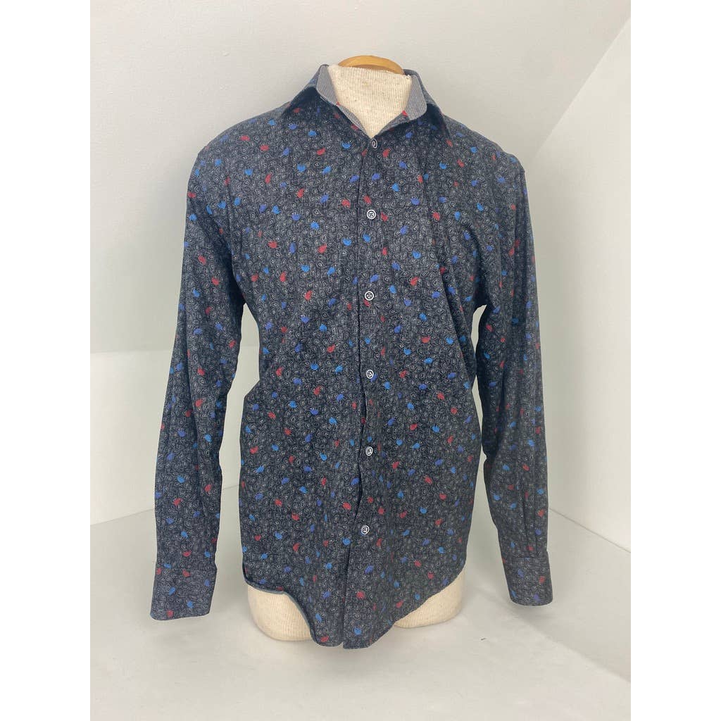 Mizumi Collezion Button Down Shirt Contrasting Cuffs & Collar Paisley - Large