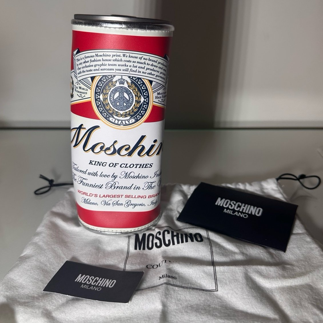 RARE SS20 Moschino x Budweiser Couture Clutch Shaped Can Purse NEW