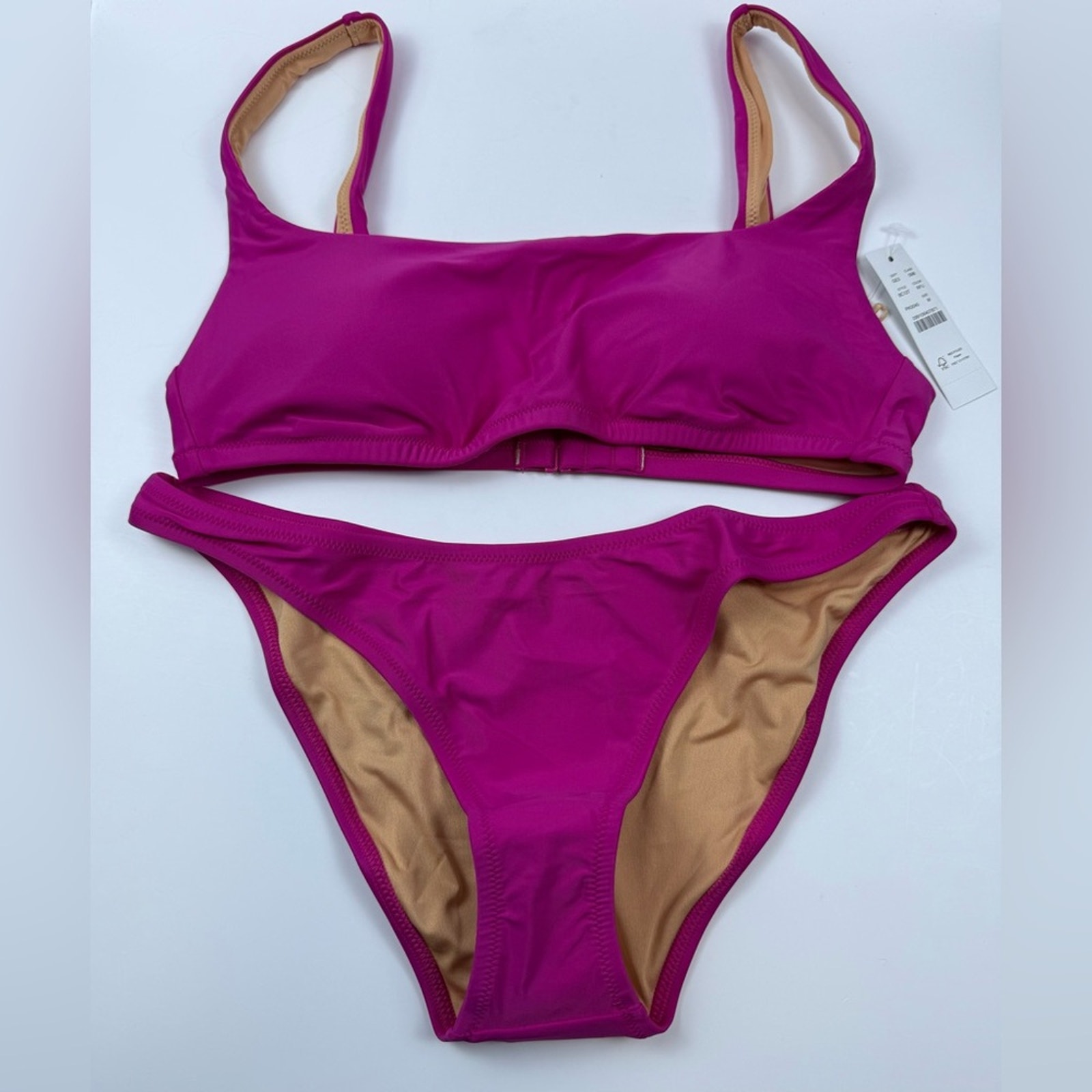 NWT J. Crew Bikini Set In Radiant Fuscia High Leg Bottom Square Neck Top Medium