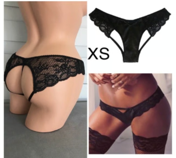 Victoria’s Secret black leather strappy open back nylon lace panty