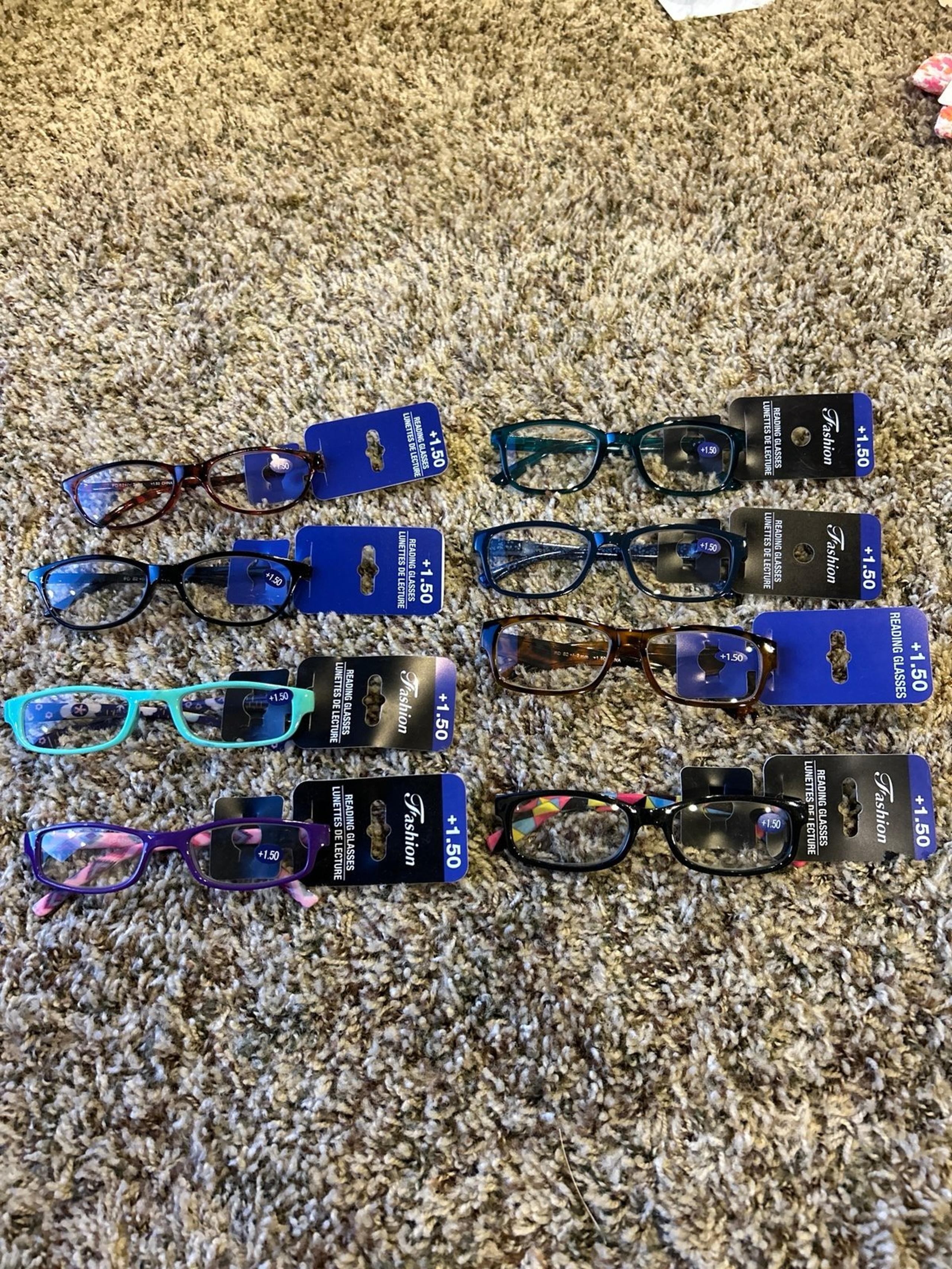 8 pairs of Reading Glasses +1.50 all brand new