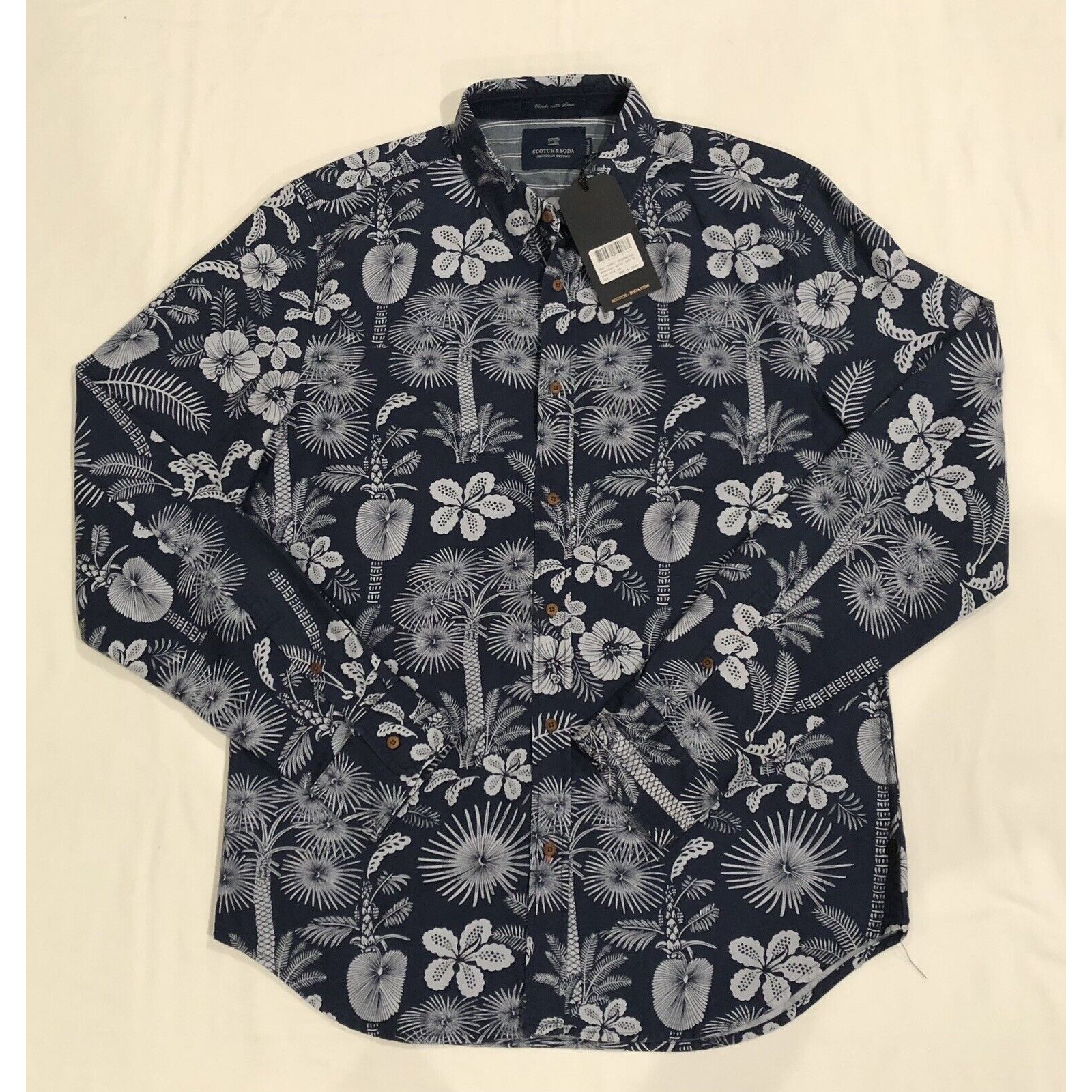 135 Scotch & Soda Men's L Abstract Floral Print Button Up Regular Camp Shirt 35