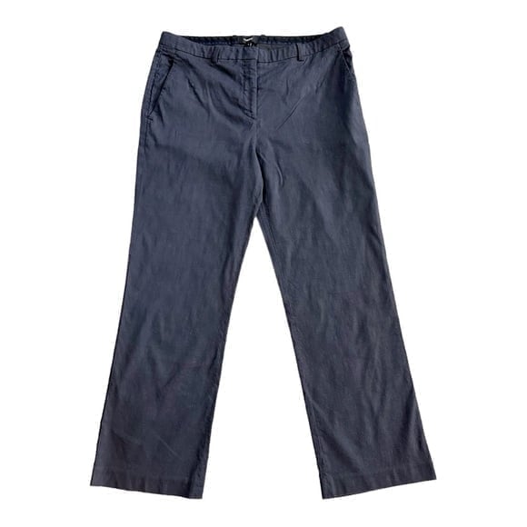 Women's Dress Pants THEORY Navy Blue Silky Linen Regular Fit Ankle Cropped Pan