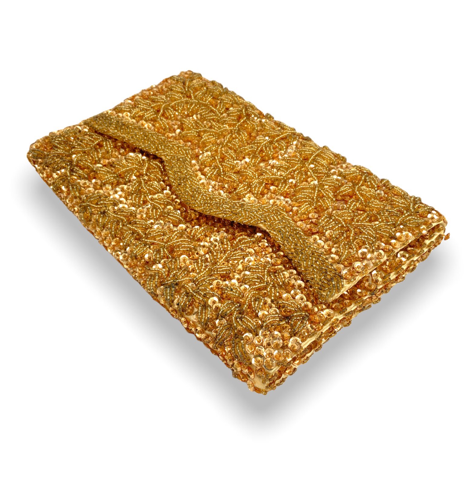 LA REGALE Clutch Purse - Beaded, Sequin Gold Detail, Accordian Envelope HANDMADE