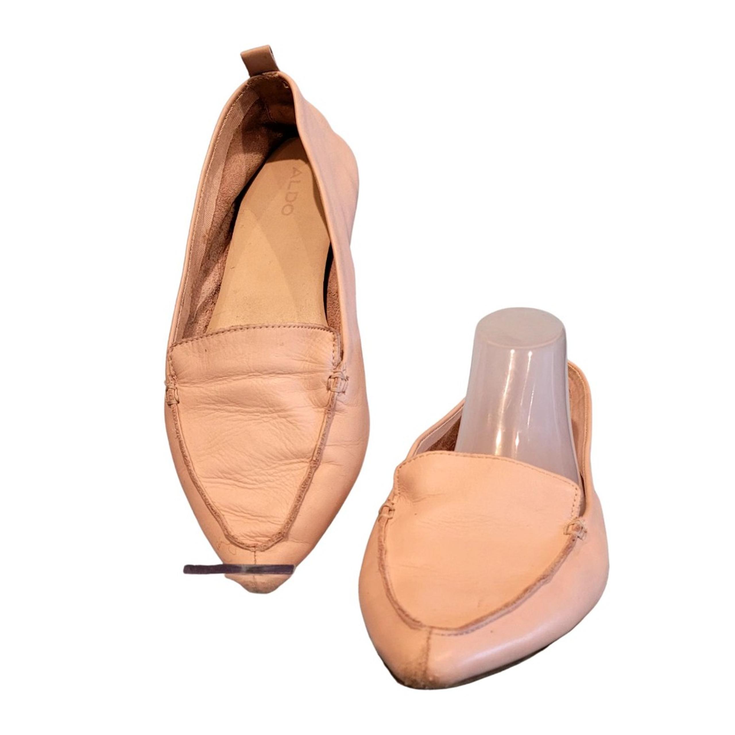 Aldo Genuine Pink Leather Pointy Toe Flat Rubber Sole Women's Shoes Size 8