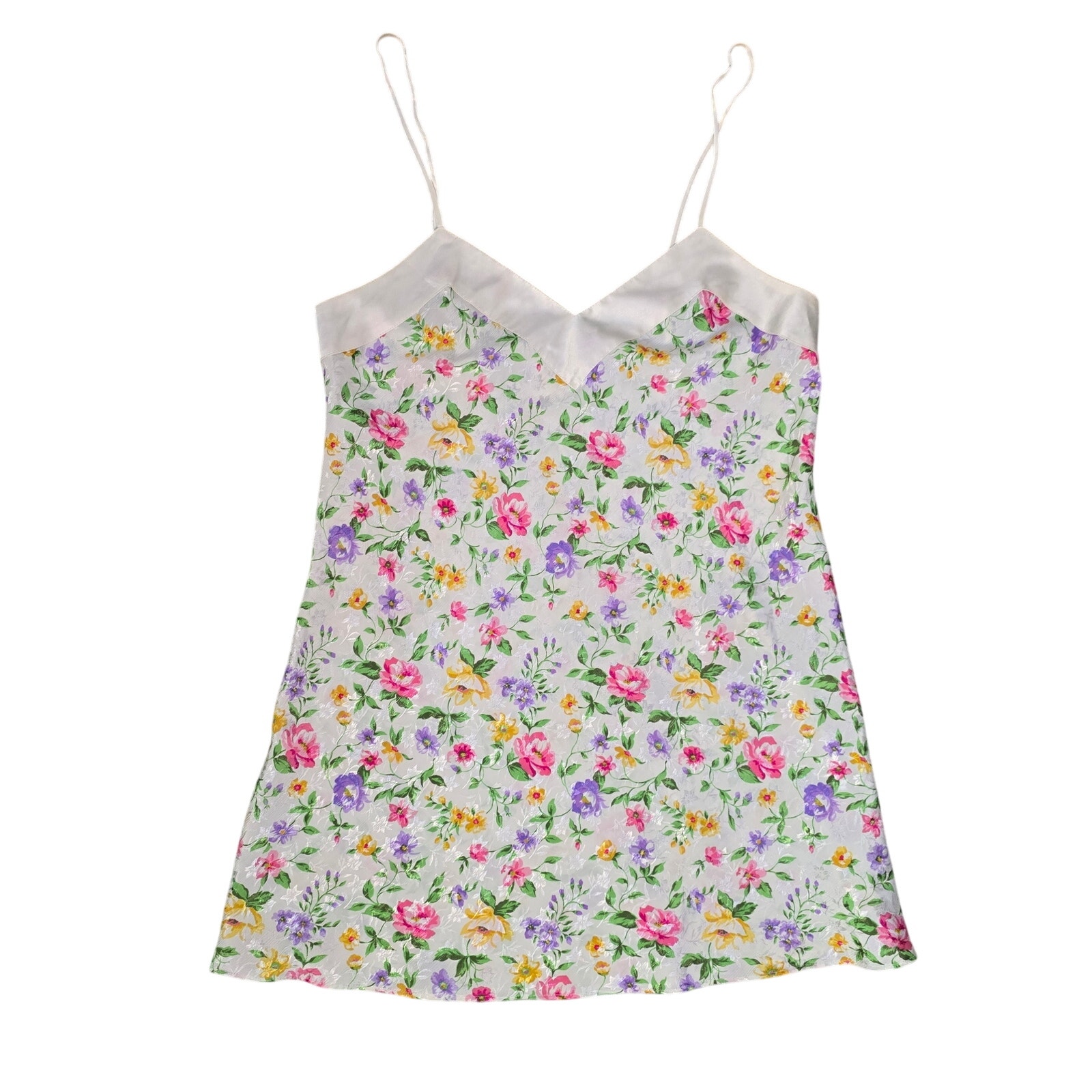 VTG CACIQUE Slip Dress Medium White Floral Boho Coquette Fairy Whimsy Cottage