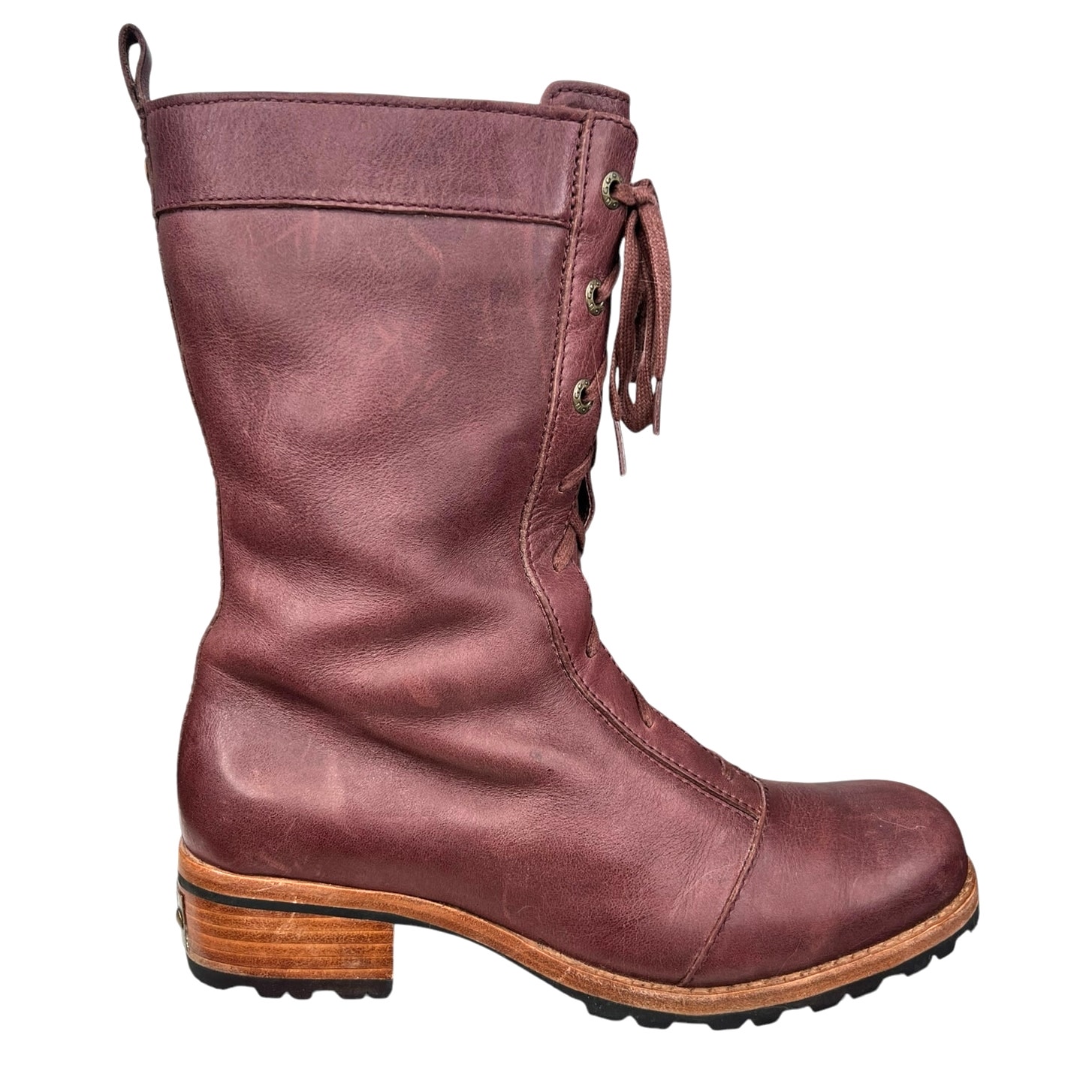 UGG Women’s Brown Red Leather Side Zip Shearling Lined Ankle Boot Size US 7