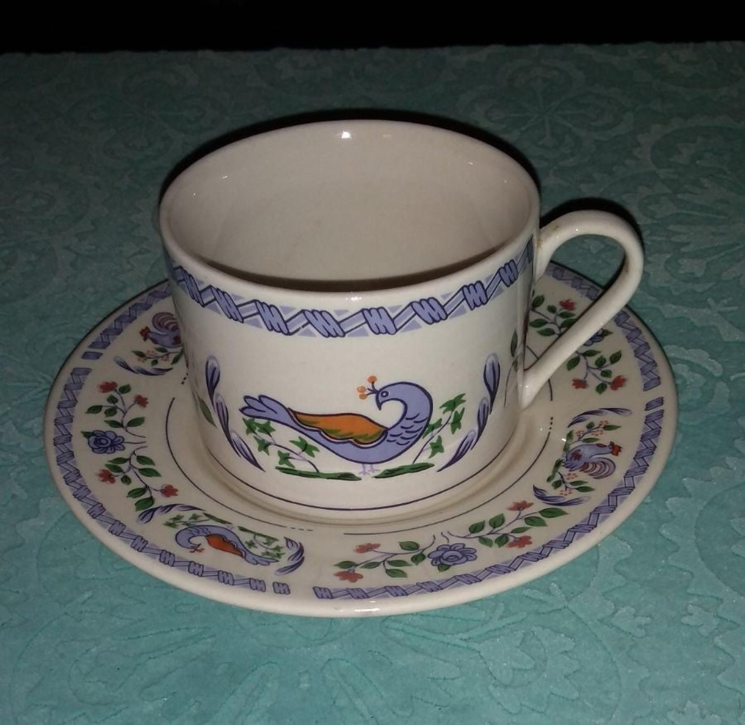 Coffee cup and saucer farberware  peacoc