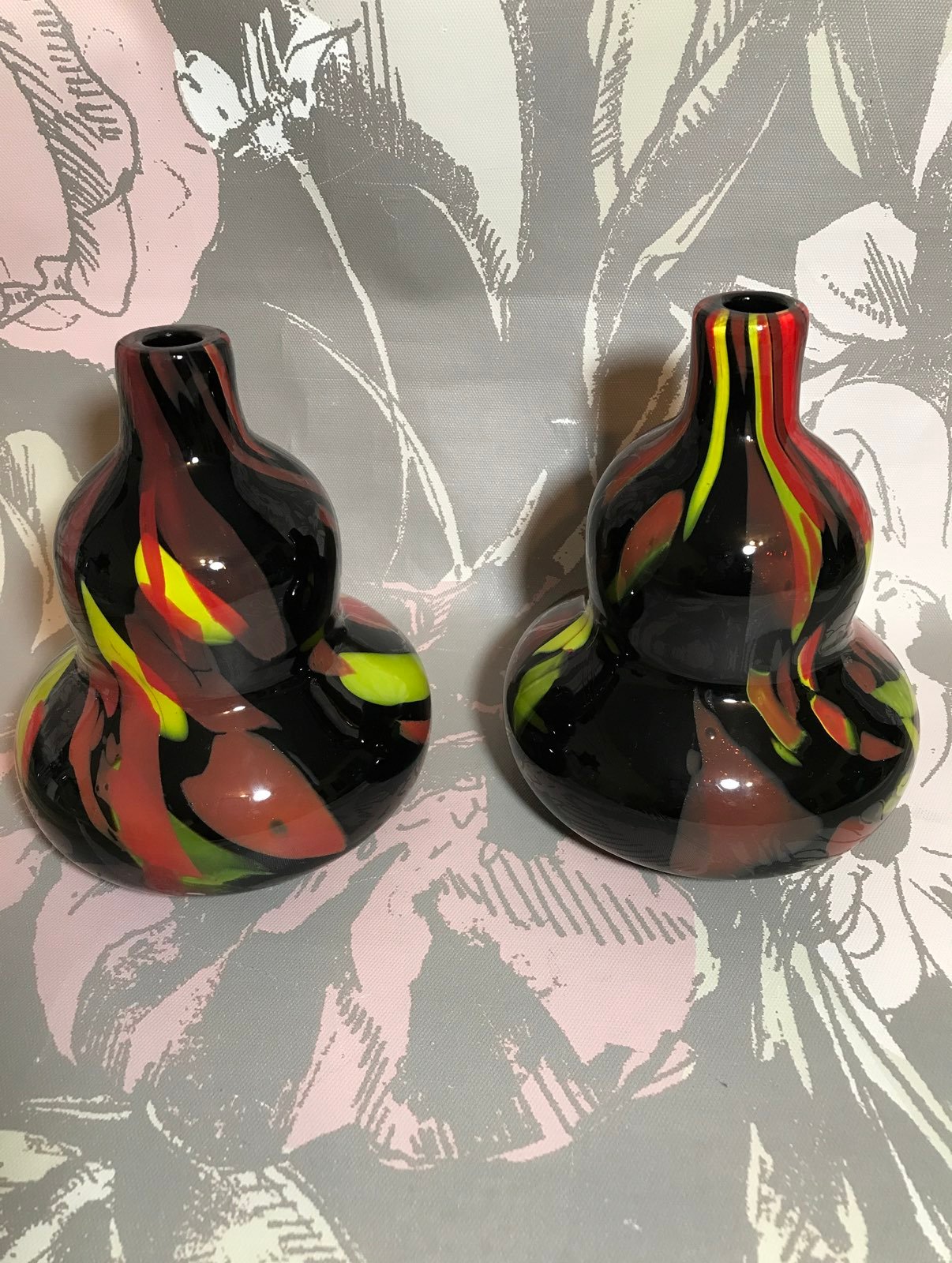 HITC 2005 Lynwood IL Art Glass Pair of Vases Small 7 Tall