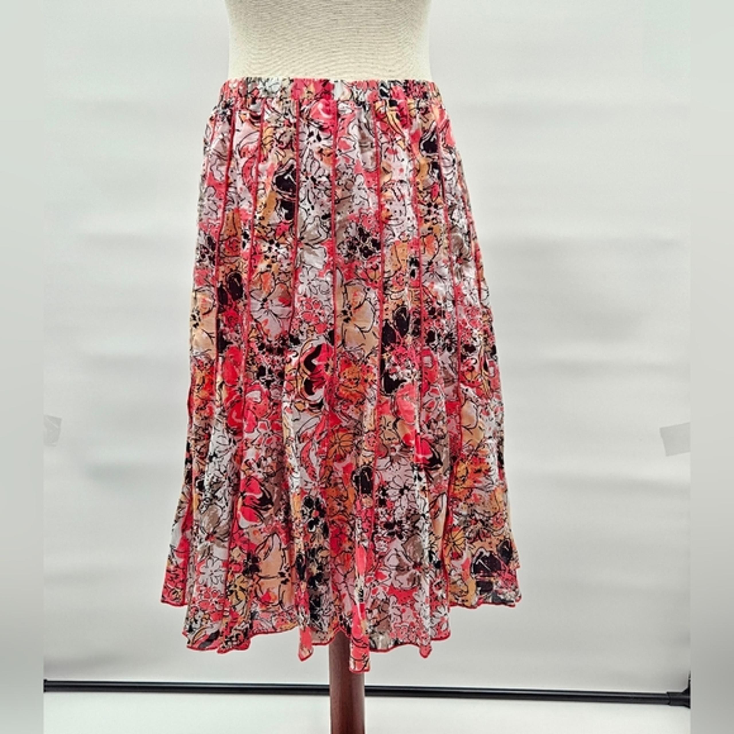 Christopher & Banks Floral Multicolor Cotton Skirt Size Medium Petite