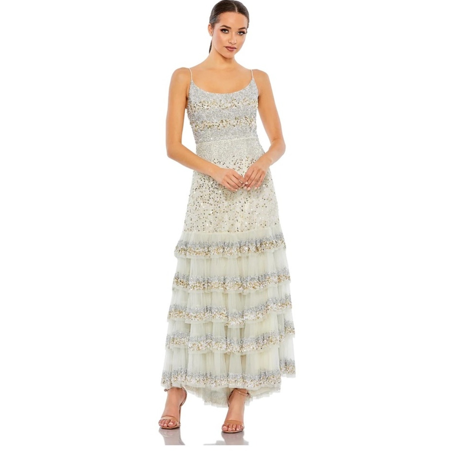 Mac Duggal EMBELLISHED SCOOP NECK TIERED GOWN size 12