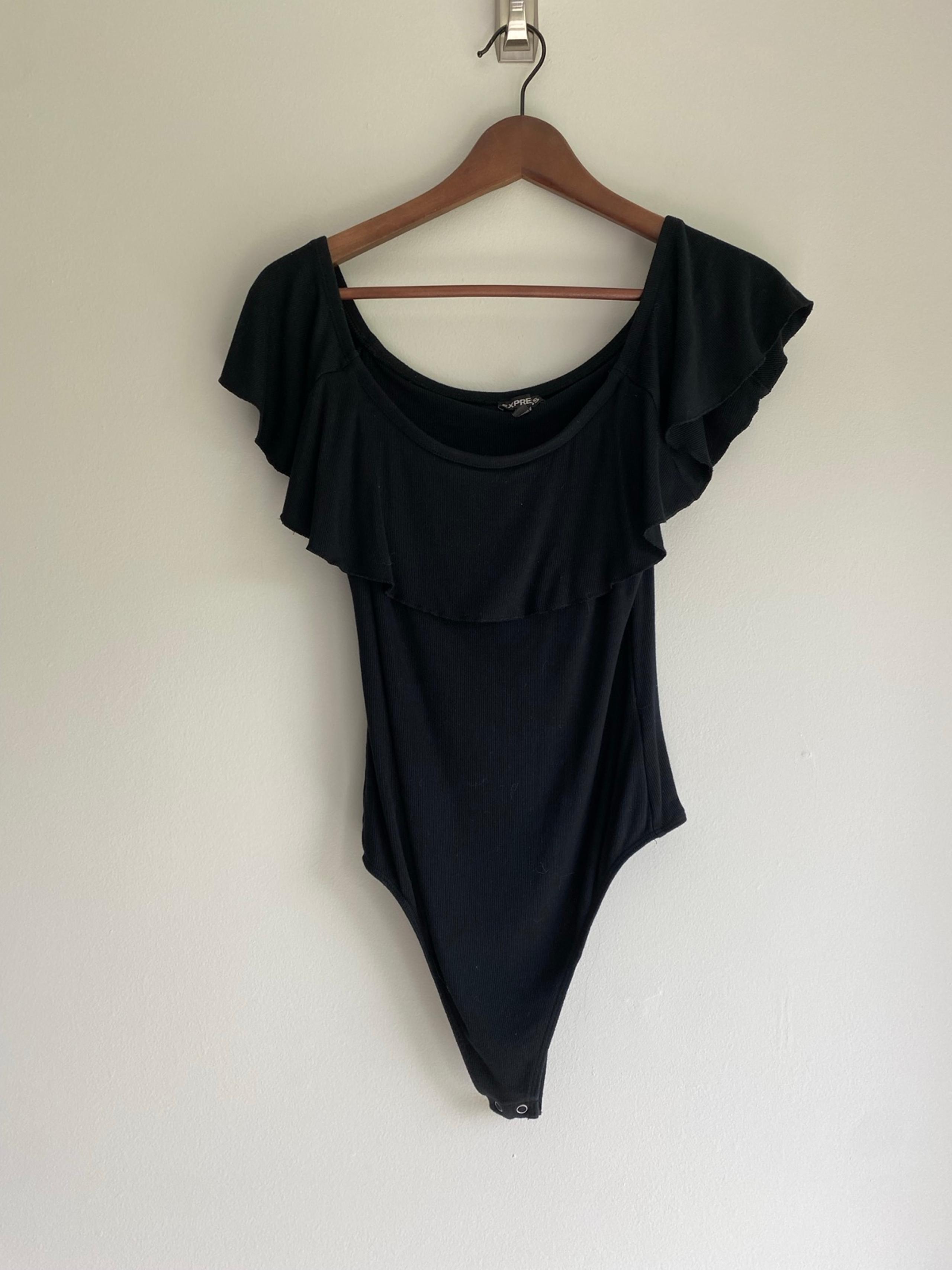Express Black Ruffle Off Shoulder Bodysuit - Size M