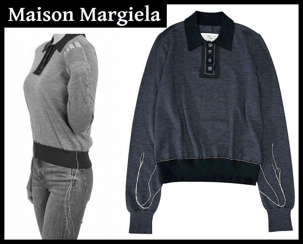 ## Maison Margiela 22AW Henley Neck Sweater with Mixed Materials, Worn Twice, Excellent Condition
