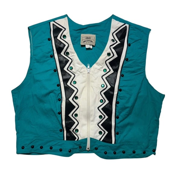 Vintage Aztec Mexican Style Southwest Southwestern Sleeveless Crop Top large