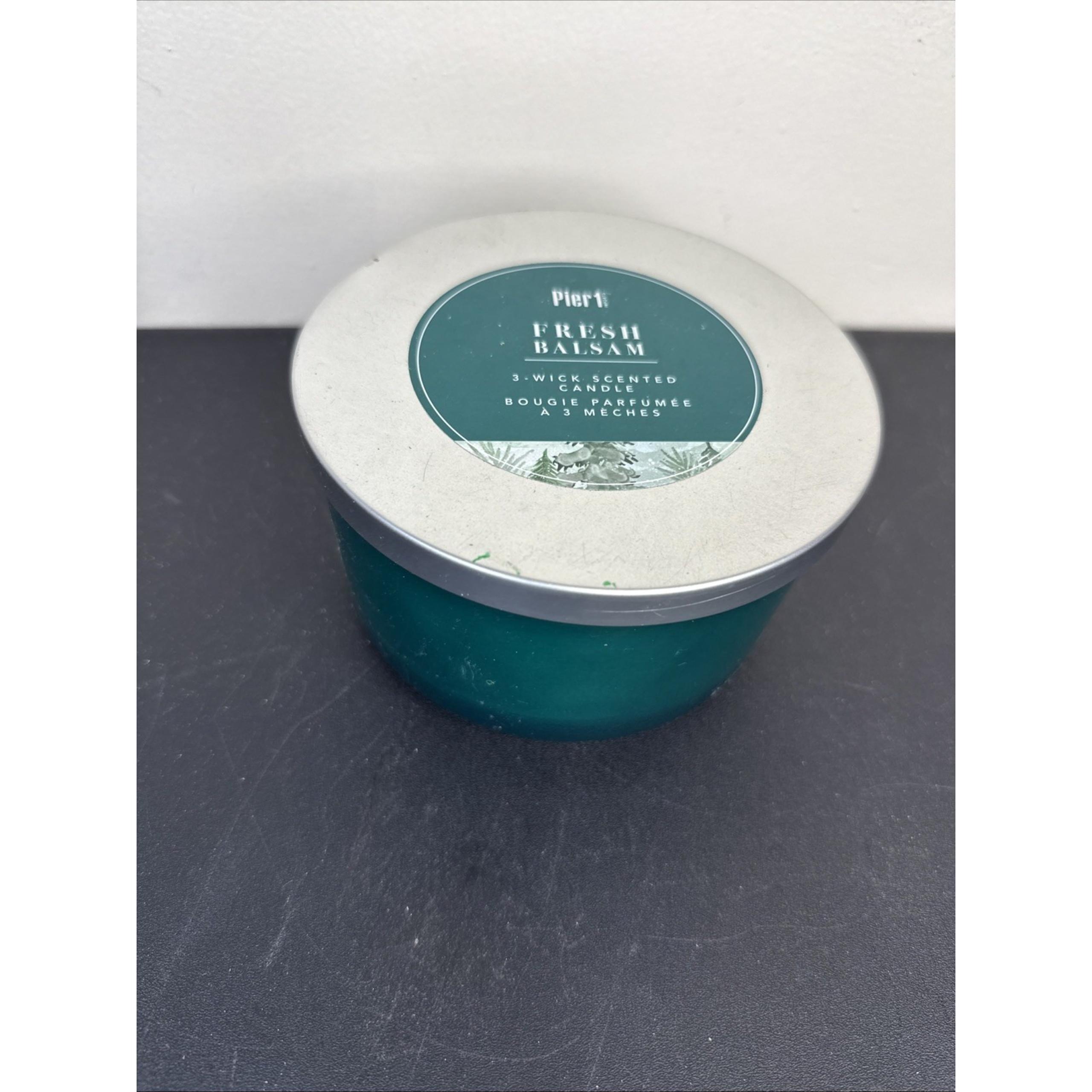 Pier 1 Fresh Balsam Candle 3-Wick 14oz Scented Jar Evergreen Holiday Scent