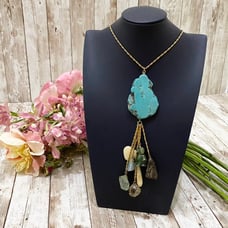 Rare Vintage Runway VOGUE Signed Semi Precious Stones Charm Necklace