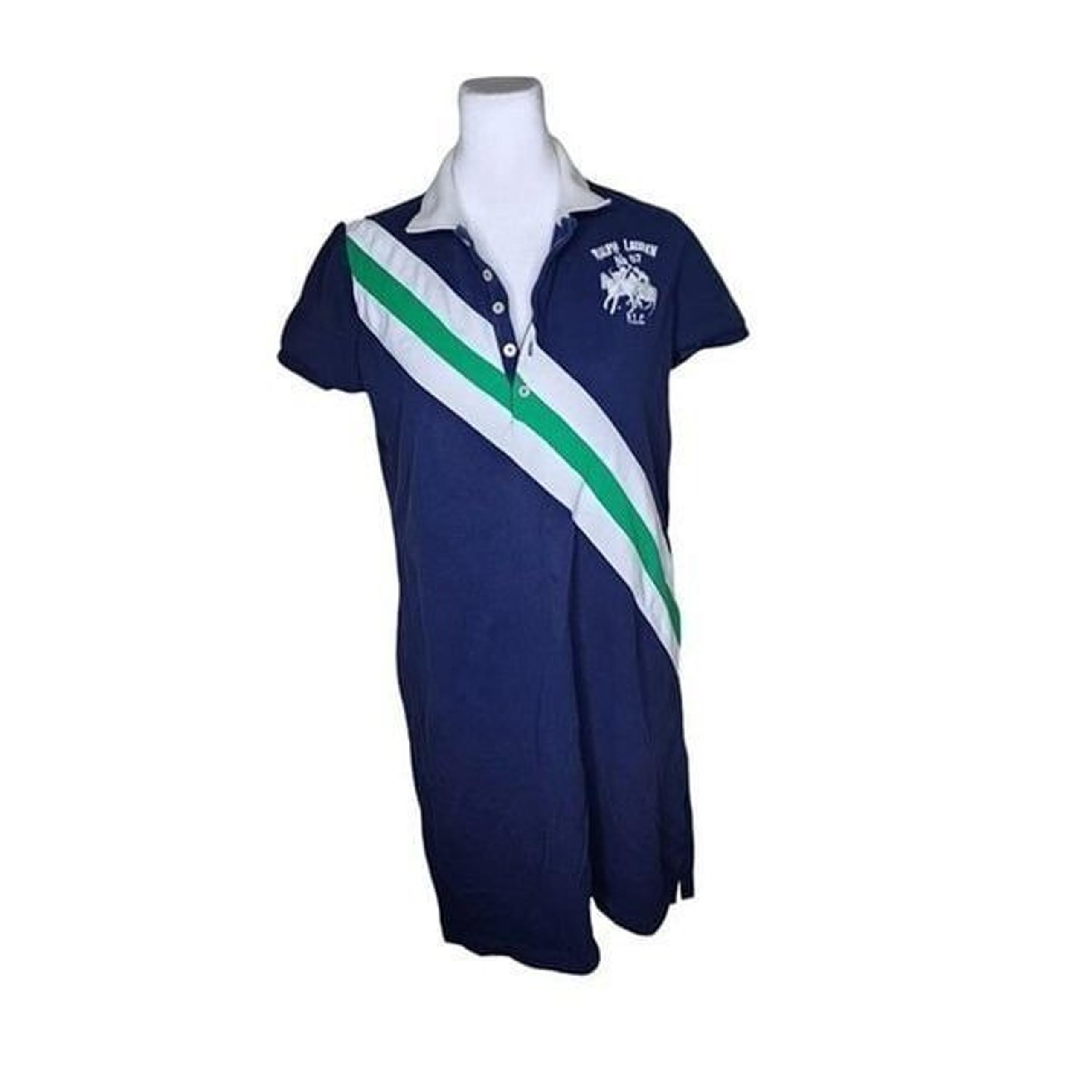 Vintage Ralph Lauren Short Sleeve Polo Dress Womens Size L Blue Big Pony