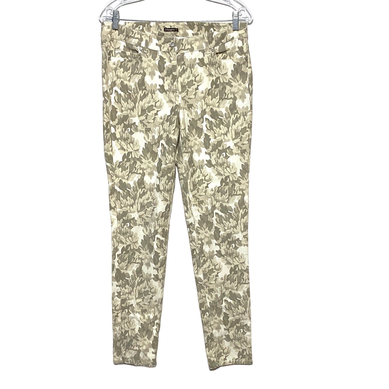 J.McLaughlin Jeans Womens 8 Camo Floral Straight Brown Beige Tan Pants Stretch