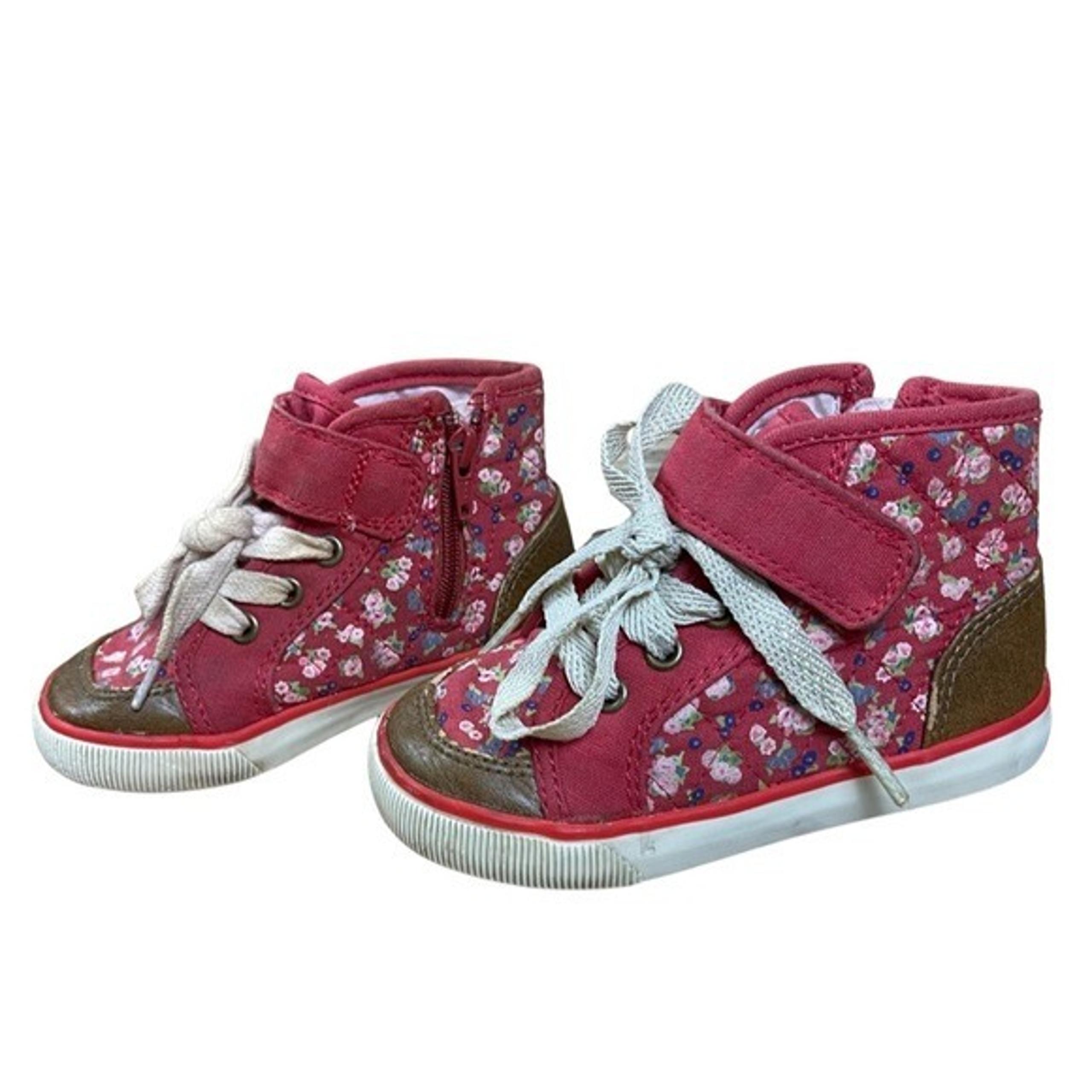 Target Floral Faux Leather High Top Sneakers Kids Size 7 Hook and Loop & Lace Up