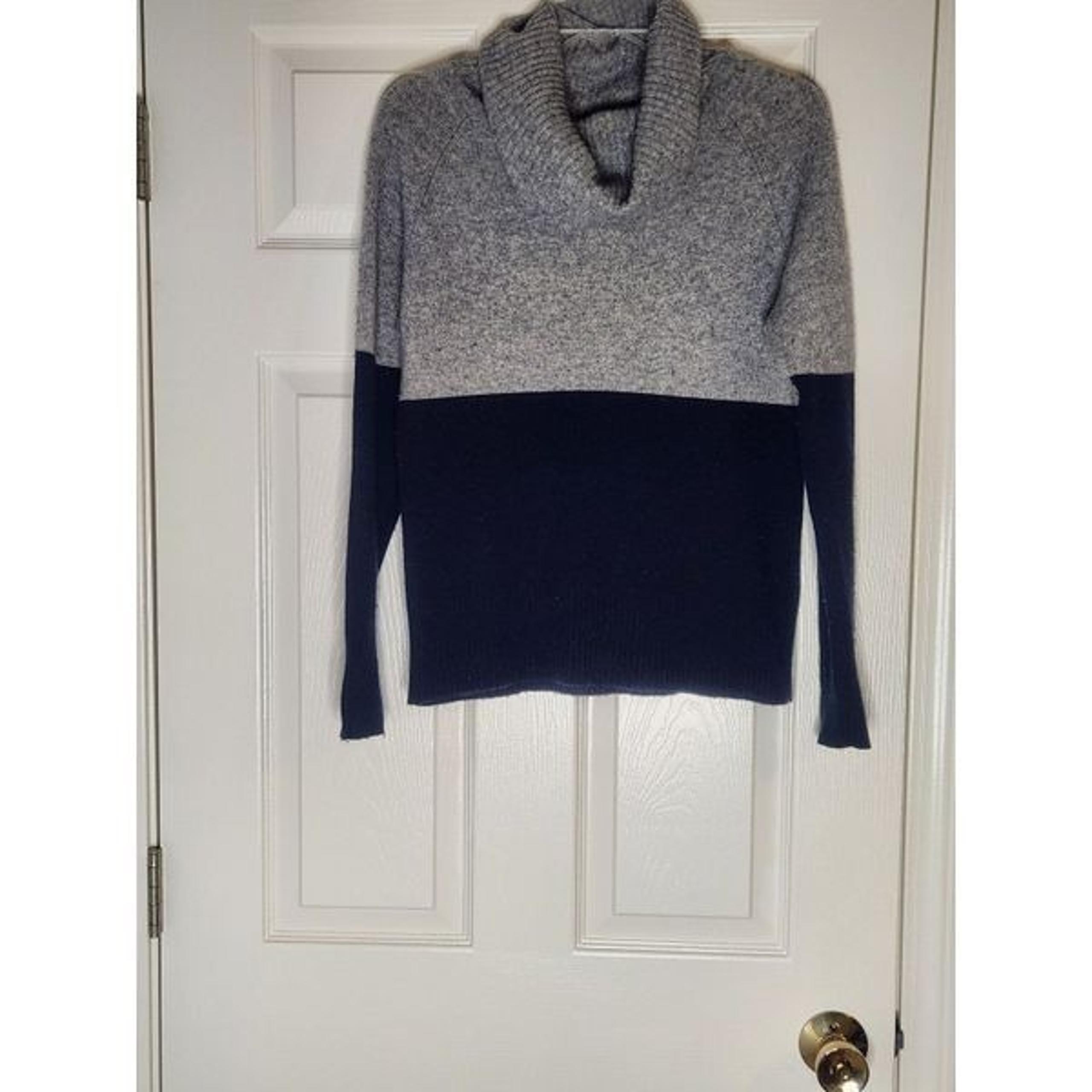 Only Mine L WOOLCASHMERE Gray Blue Colorblock Lngslv Knit CowlNeck Women Sweater