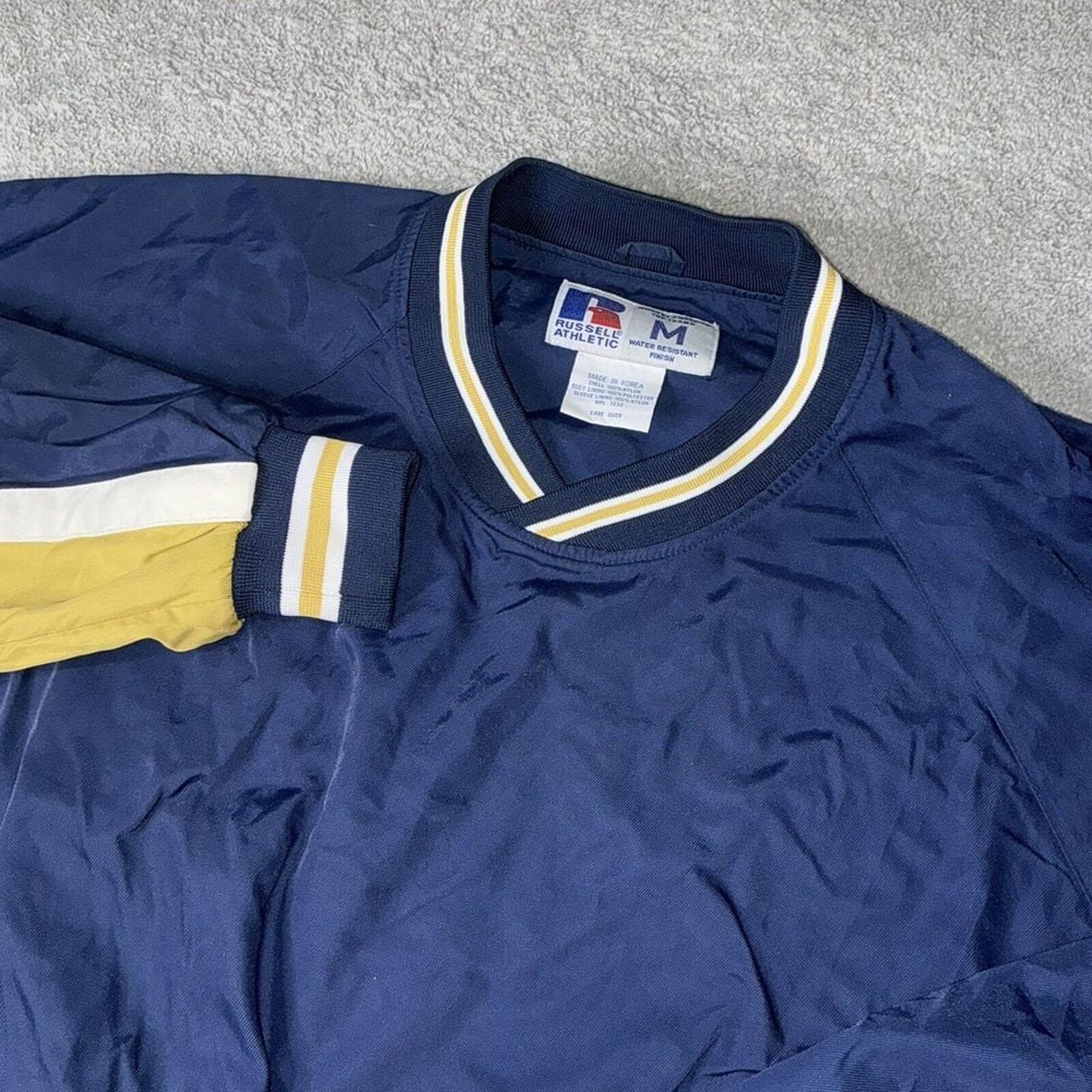Vintage 90s Russell Athletic Men's M Windbreaker Coaches Pullover Jacket Blue