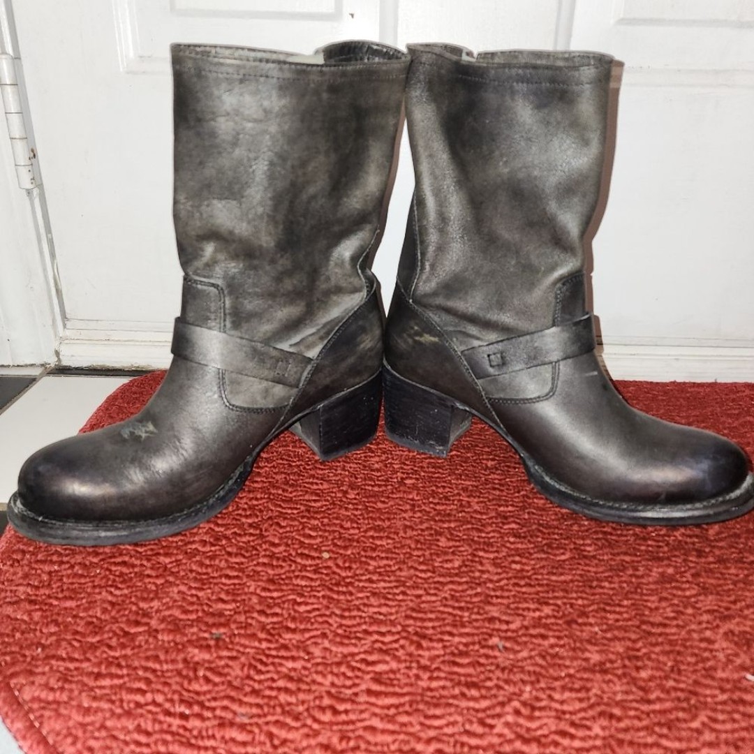 Frye Women's black Leather short vera Mid-Calf Boot size 8.5 B goth biker