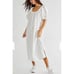 Free People Natural Element Midi White Dress Puff Sleeve Textured Side Slit sz M