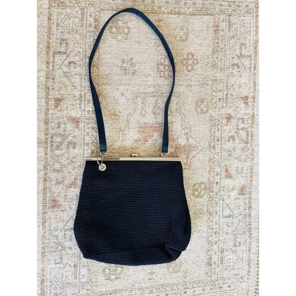 The Sak Crochet Navy Snap Close Clutch Hand Bag Small