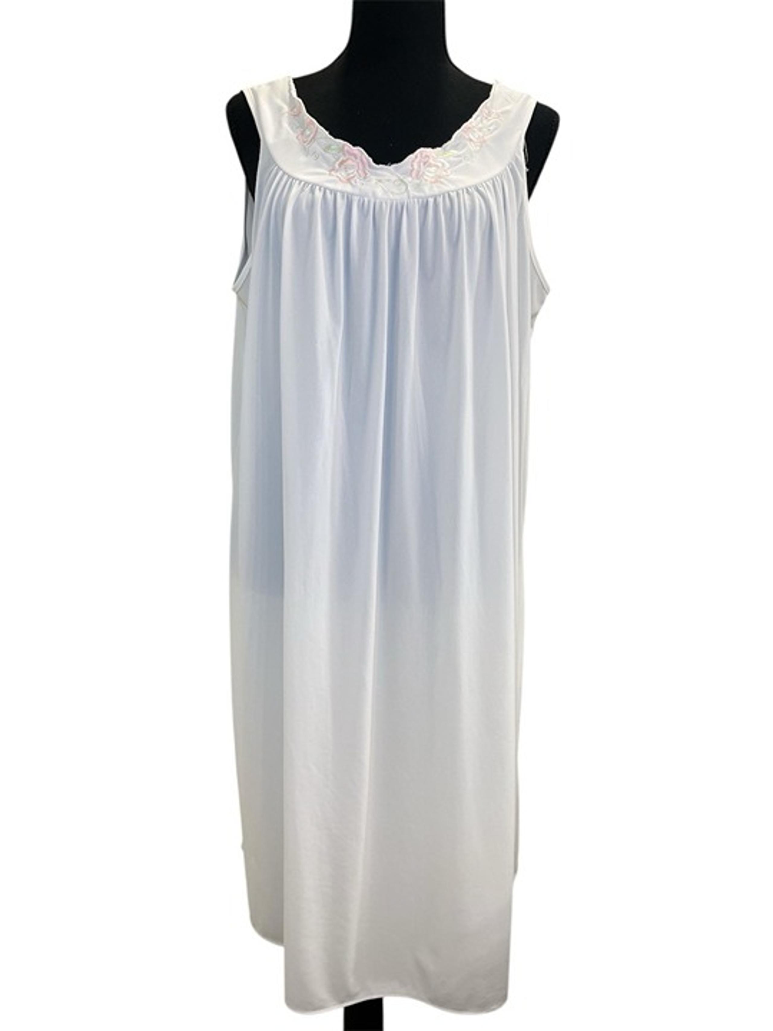 Miss Elaine Night Gown White Feminine Trim Embroidered Floral Size L