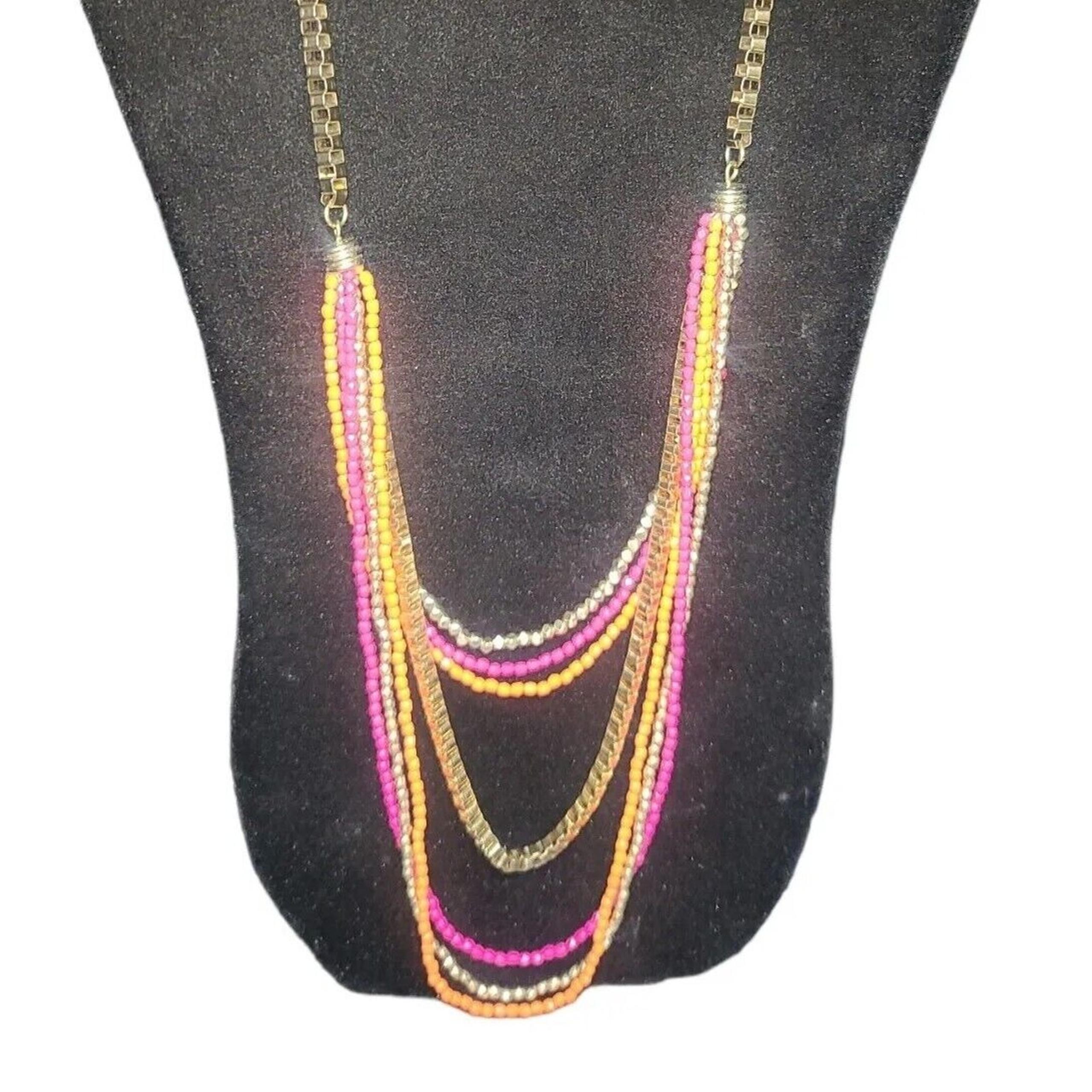 Vera Bradley multi strand gold tone necklace coral pink orange statement