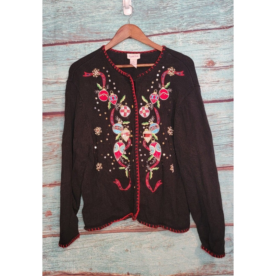 Crystal Kobe Womens Vintage Button Down Christmas Holiday Cardigan Ugly Sweater