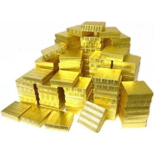 100 Gold Foil Cotton Filled Jewelry Gift Boxes 3 1/2