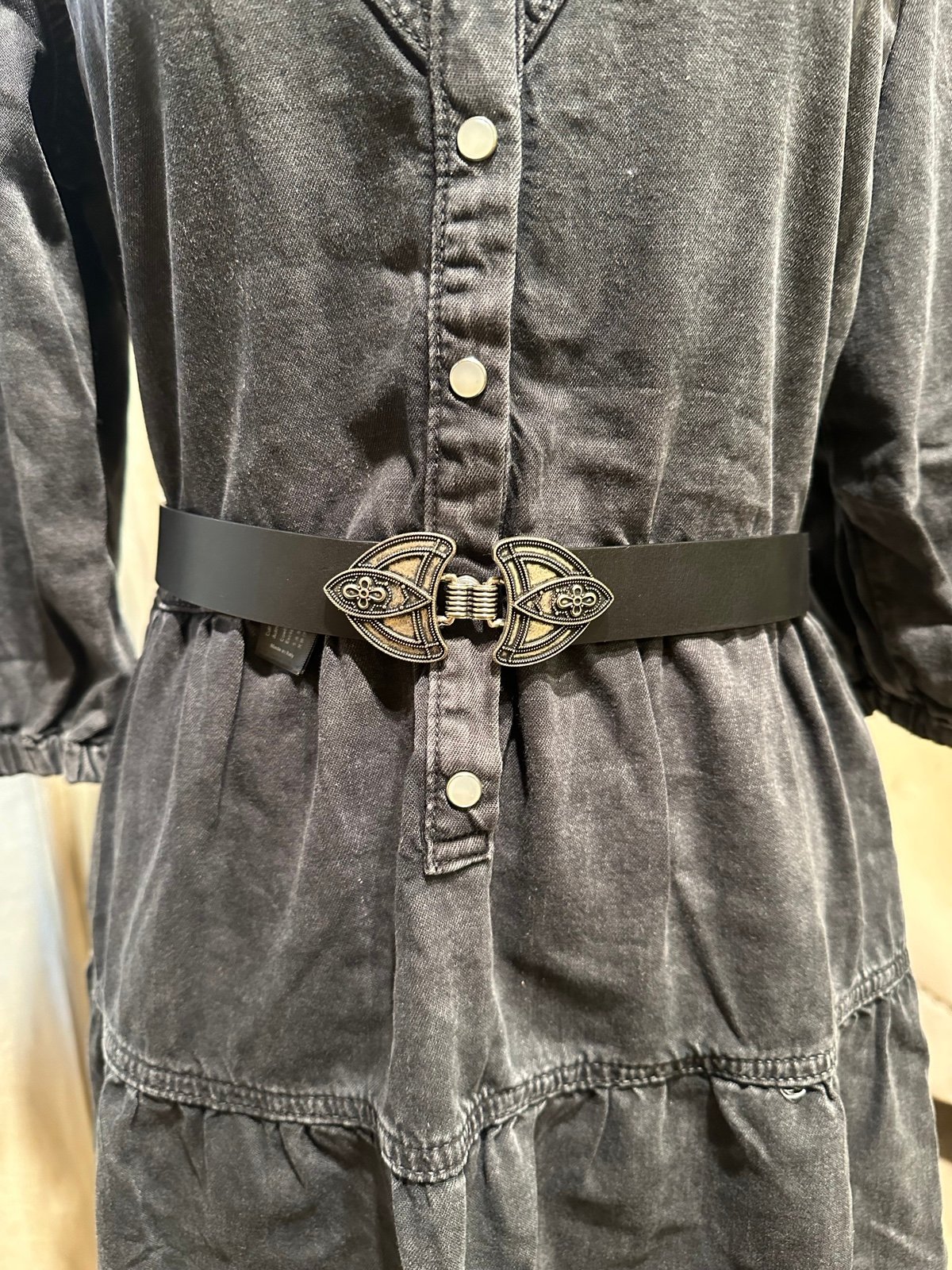 Ba&sh black leather belt with silver buckle