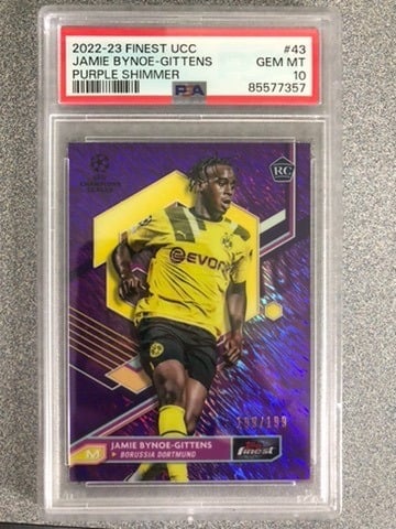 2022 Topps Finest UEFA UCC Jamie Bynoe-Gittens PSA 10 RC Purple Shimmer /199