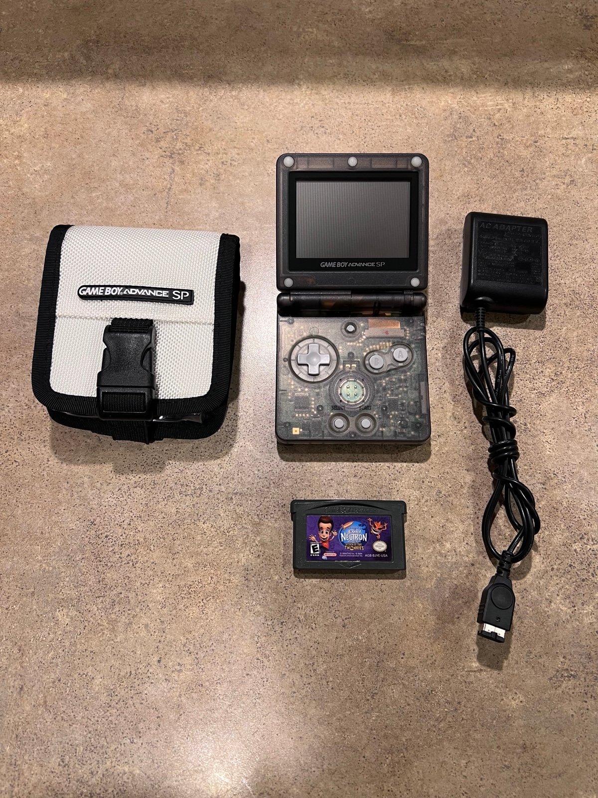 Genuine Nintendo Game Boy Advance GBA SP Clear Black AGS 001 Bundle - Tested