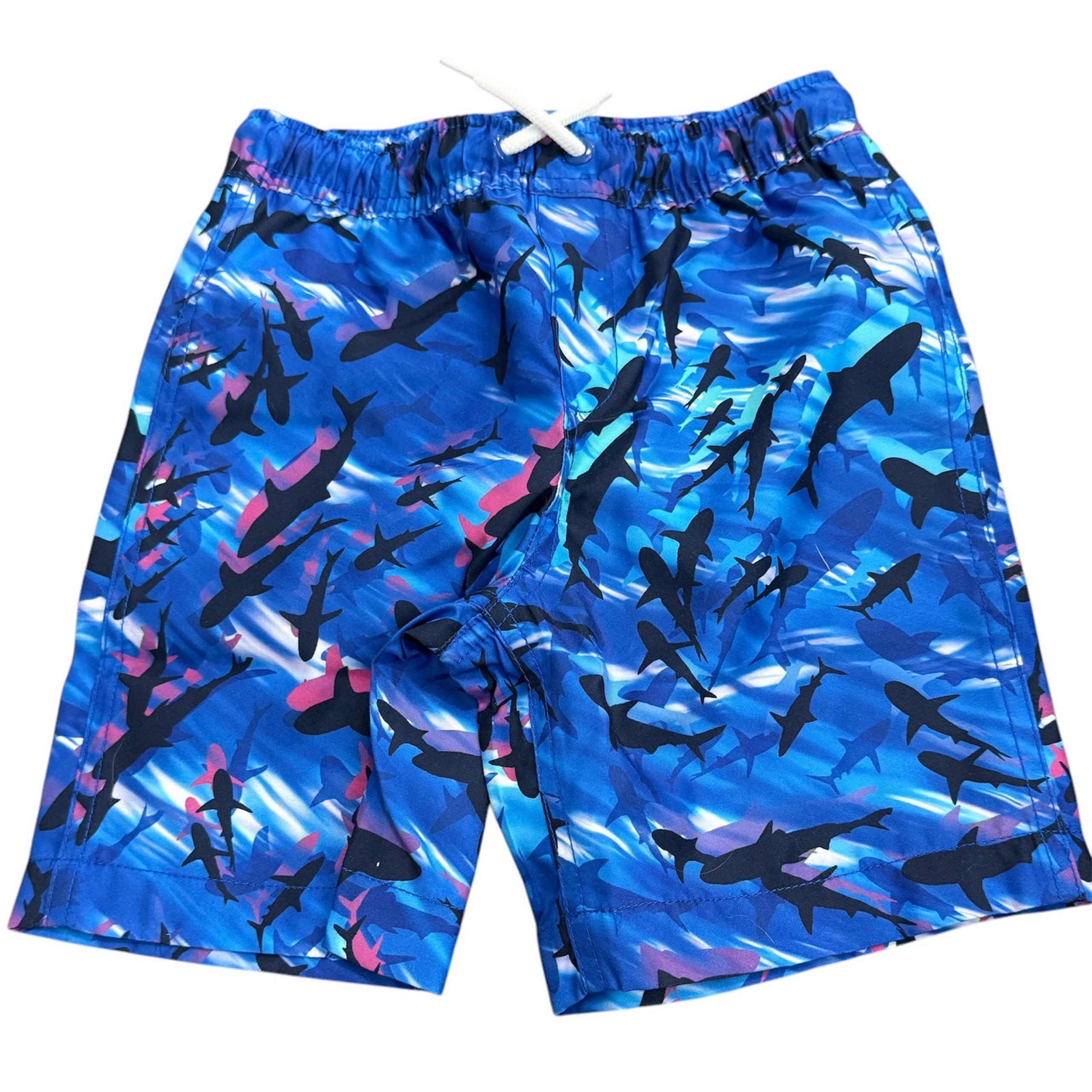 NWT Lands’ End Size XS 4-5 Cool Sharks Swim Shorts Lined Toddler Boy Drawstring