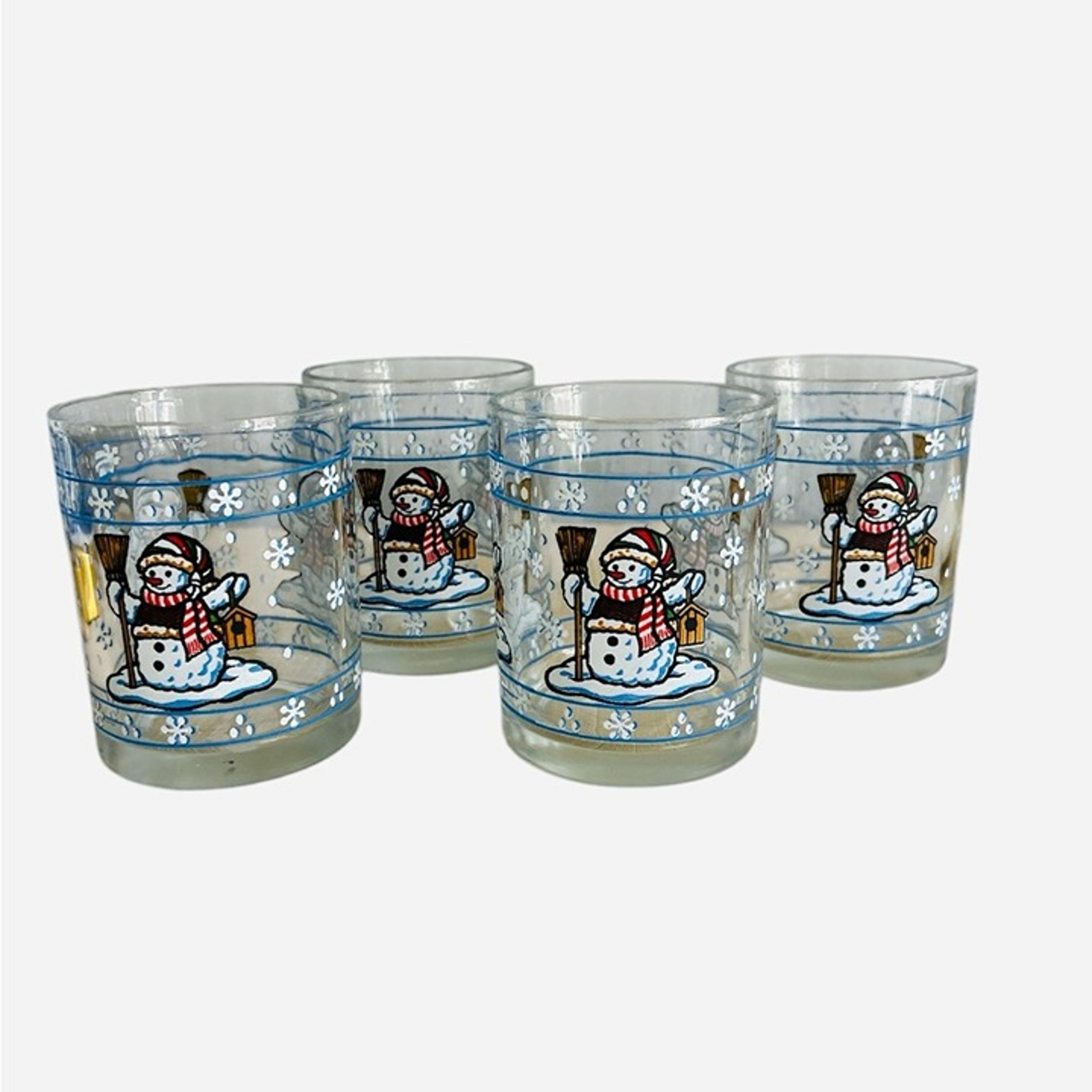 Libby vintage set of 4 snowman drinking glasses