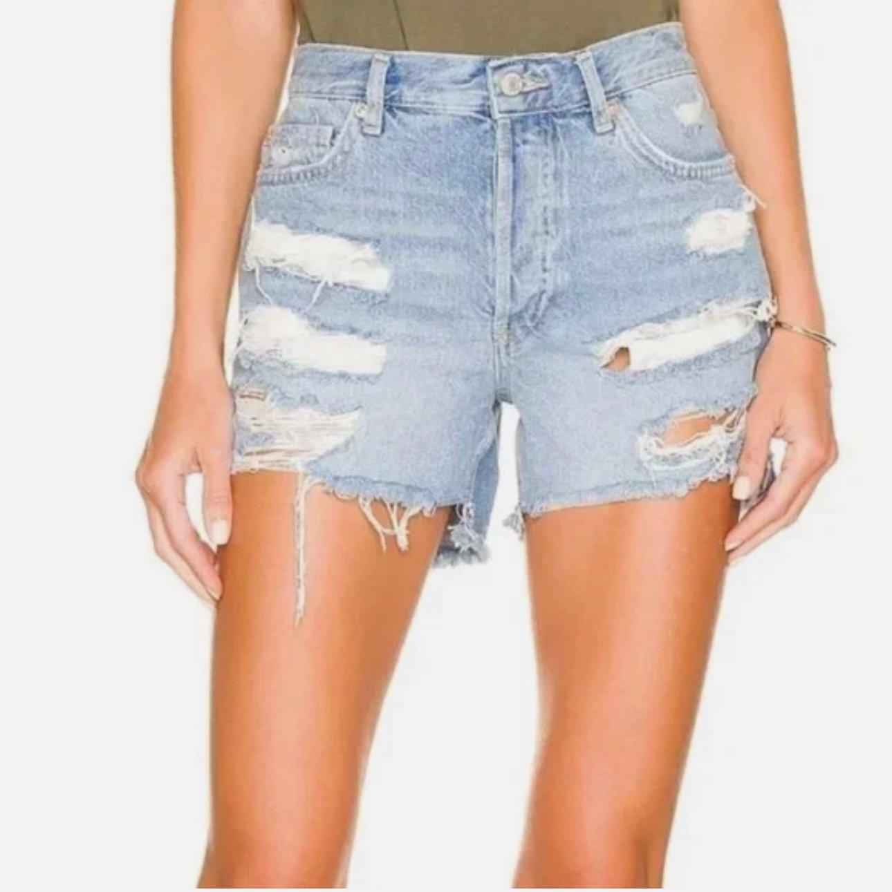 Free People Shorts Women's Size 26 Kiss Me Blue Distressed Maggie Denim Cutoff