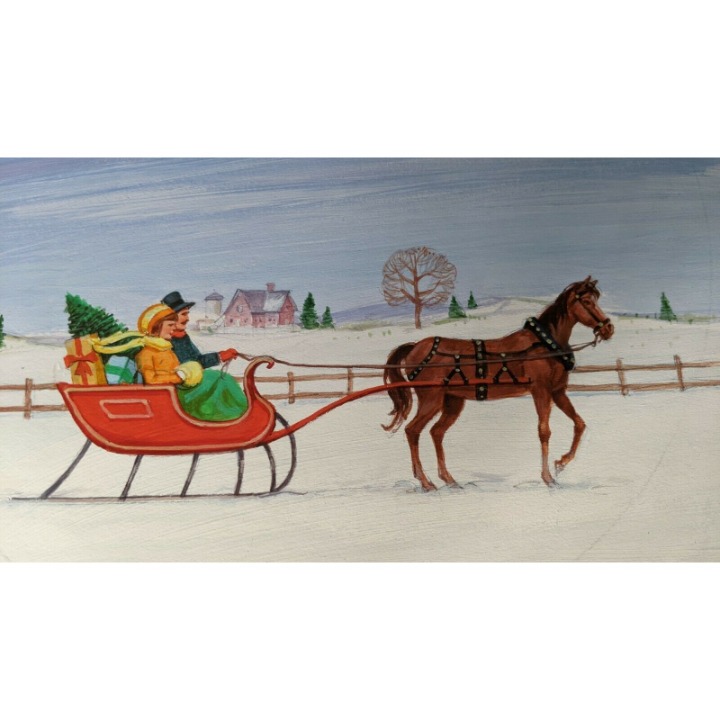 Original Hand painted graphic design preproduction Christmas sled painting 11