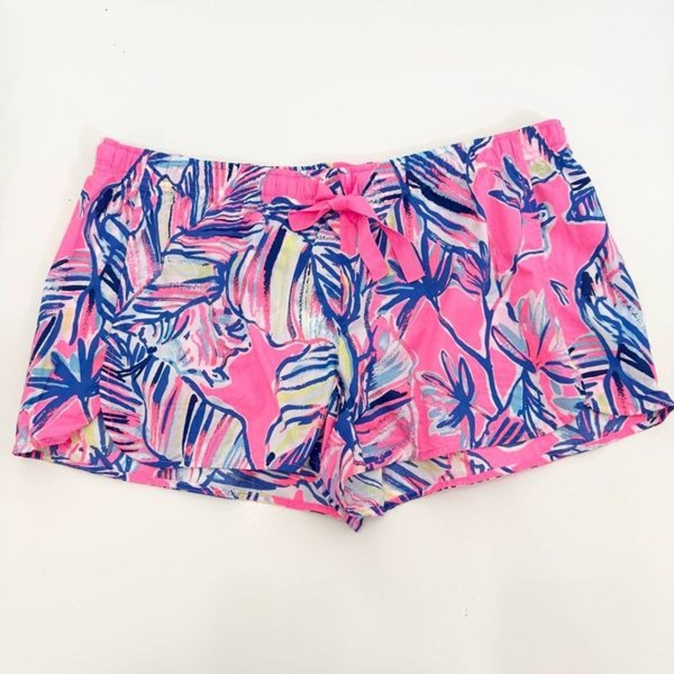 Lilly Pulitzer Womens Tiki Pink Cabana Crazed Elastic Waist Cotton PJ Shorts XL