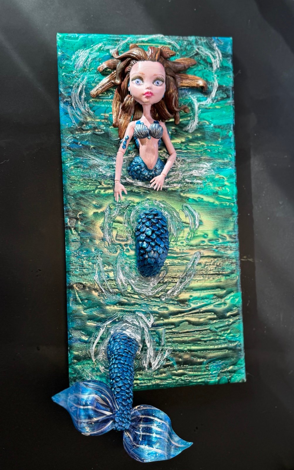 Monster High OOAK customized Fluid art painting, Mermaid, painting, OOAK doll 3D