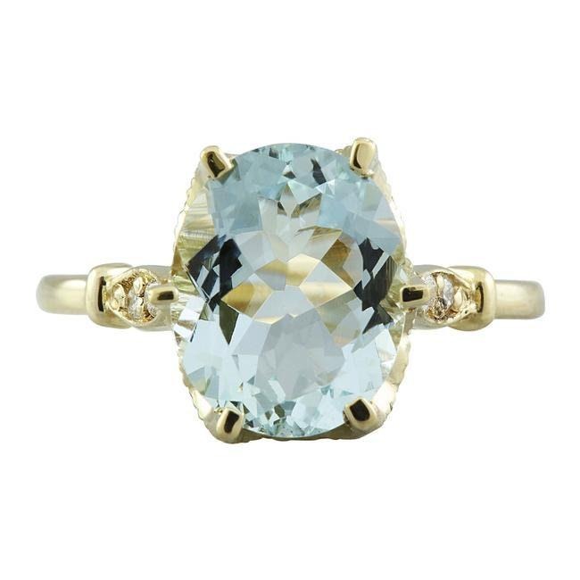 3.70Ct Natural Oval Aquamarine & Diamond Solitaire Ring 14k Yellow Gold