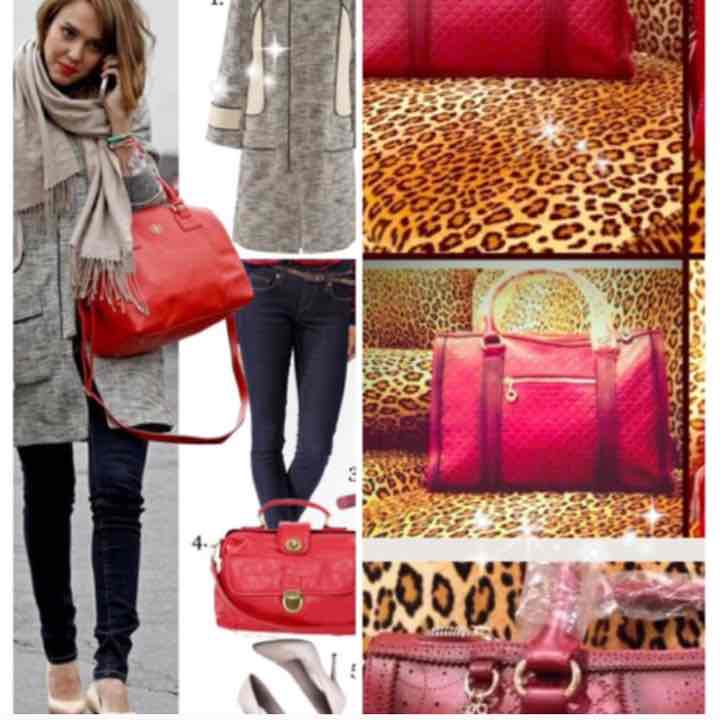 Genuine red leather hand bag